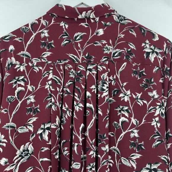 J. Jill Top Burgundy Floral‎ Long Sleeve Button Up Tunic Shirt Blouse Size Large - Picture 5 of 9
